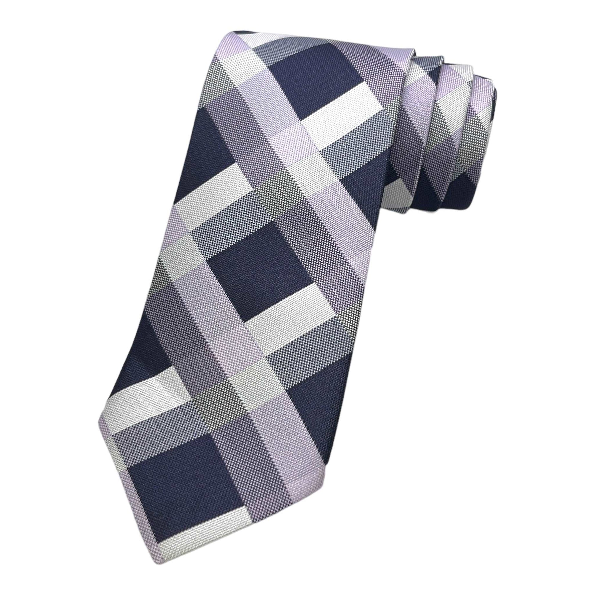 Lavender Plaid Tie And Pocket Square Combo