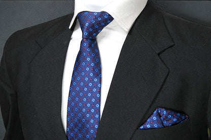 Elegant Dark Blue Geometric Tie & Pocket Square