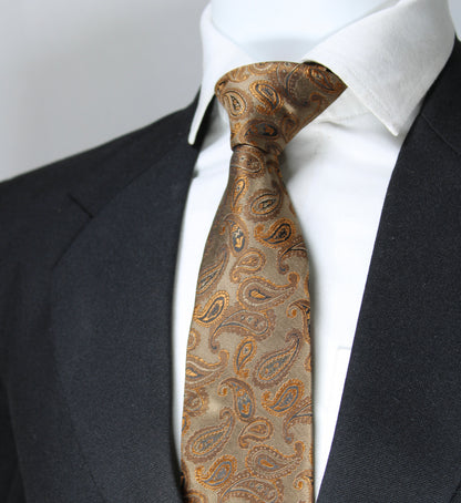 Light Brown & Gold Paisley Tie & Pocket Square