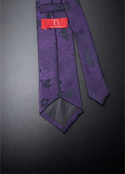 Dark Purple Floral Tie & Pocket Square