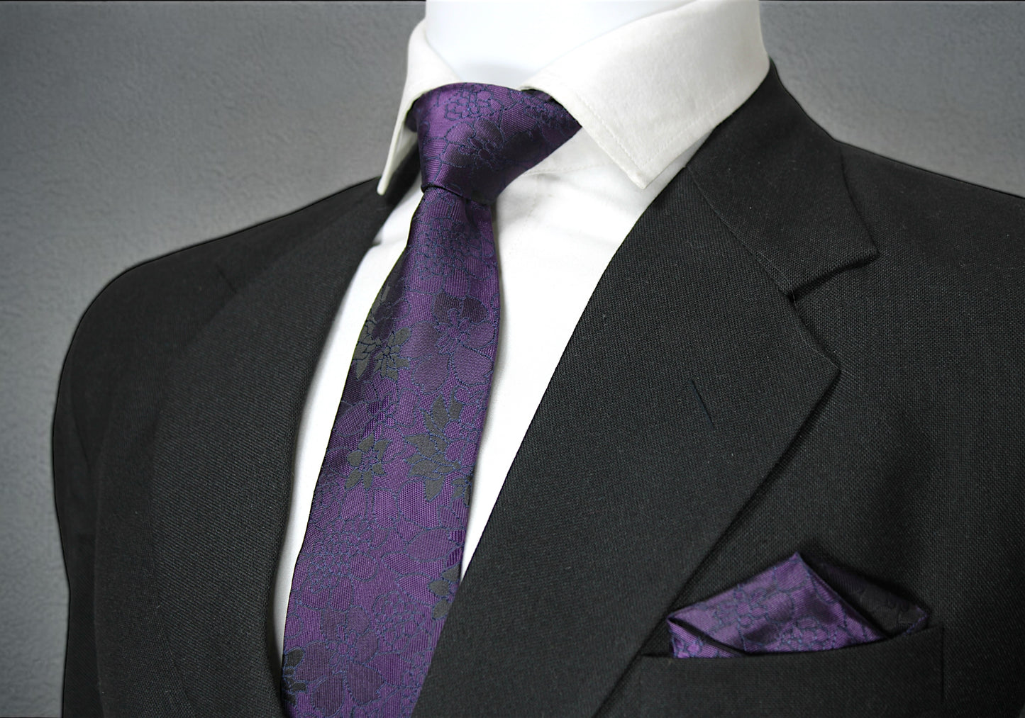 Dark Purple Floral Tie & Pocket Square