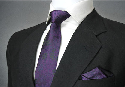 Dark Purple Floral Tie & Pocket Square