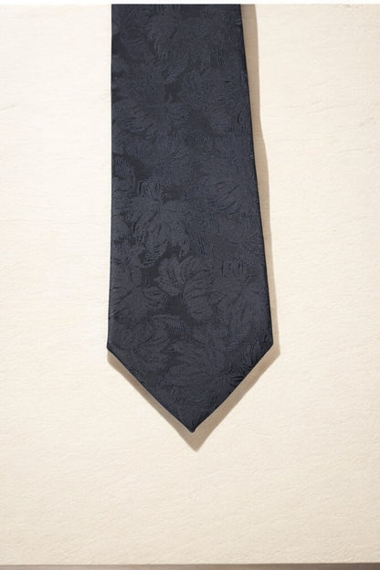 Black Self Floral Tie & Pocket Square