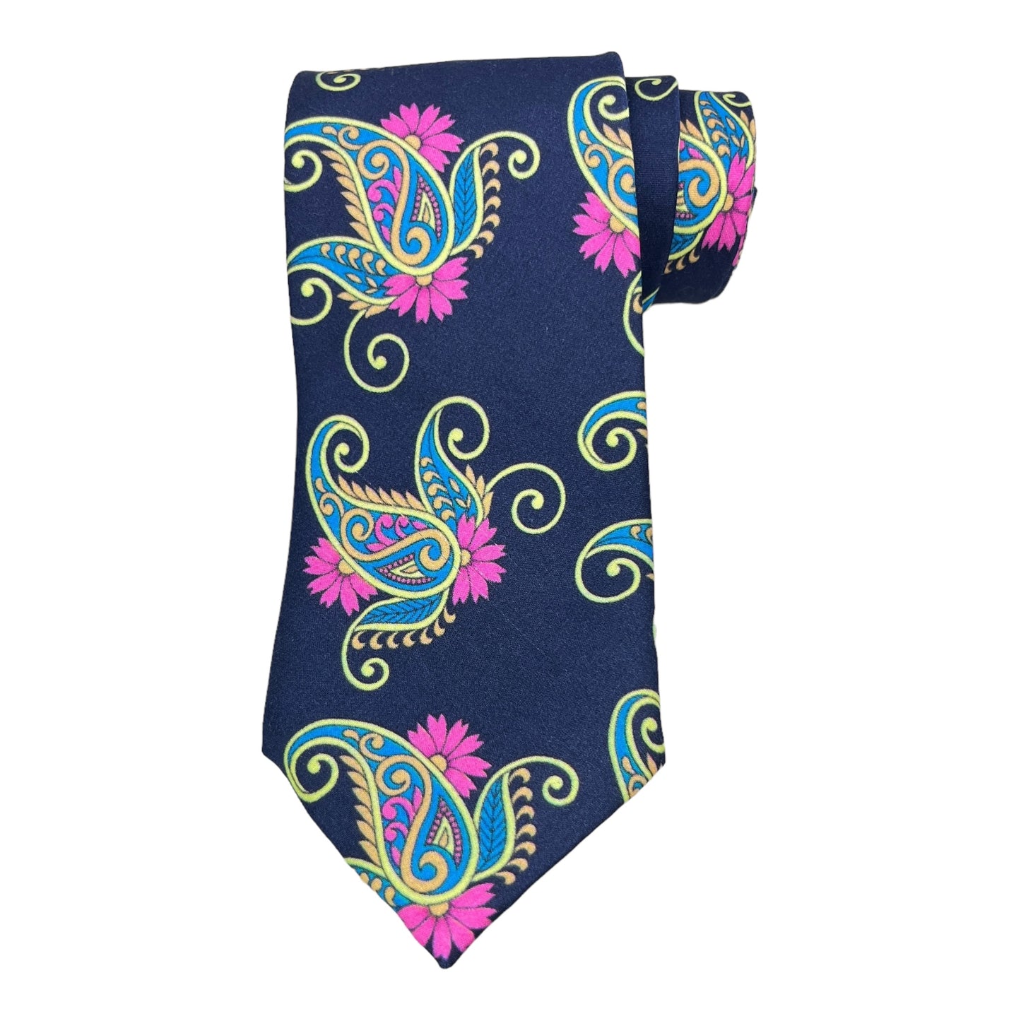 Navy Blue Paisley Printed Silk Tie