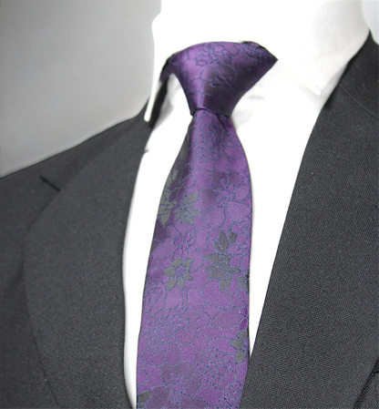 Dark Purple Floral Tie & Pocket Square