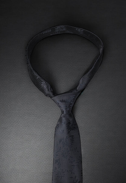 Classy Black Floral Tie & Pocket Square