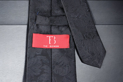 Black Self Floral Tie & Pocket Square