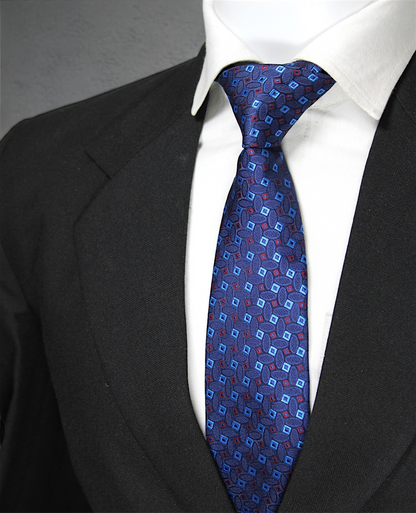 Elegant Dark Blue Geometric Tie & Pocket Square