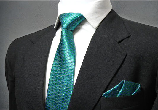 Turquoise Geometric Tie & Pocket Square