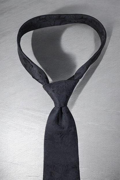 Black Self Floral Tie & Pocket Square