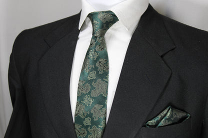 Bottle Green Paisley Tie & Pocket Square