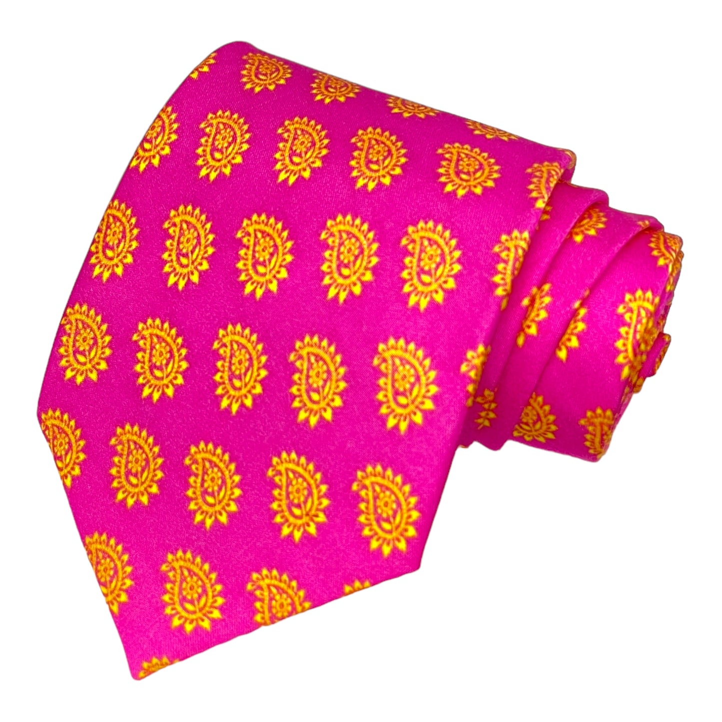 Hot Pink Paisley Printed Silk Tie