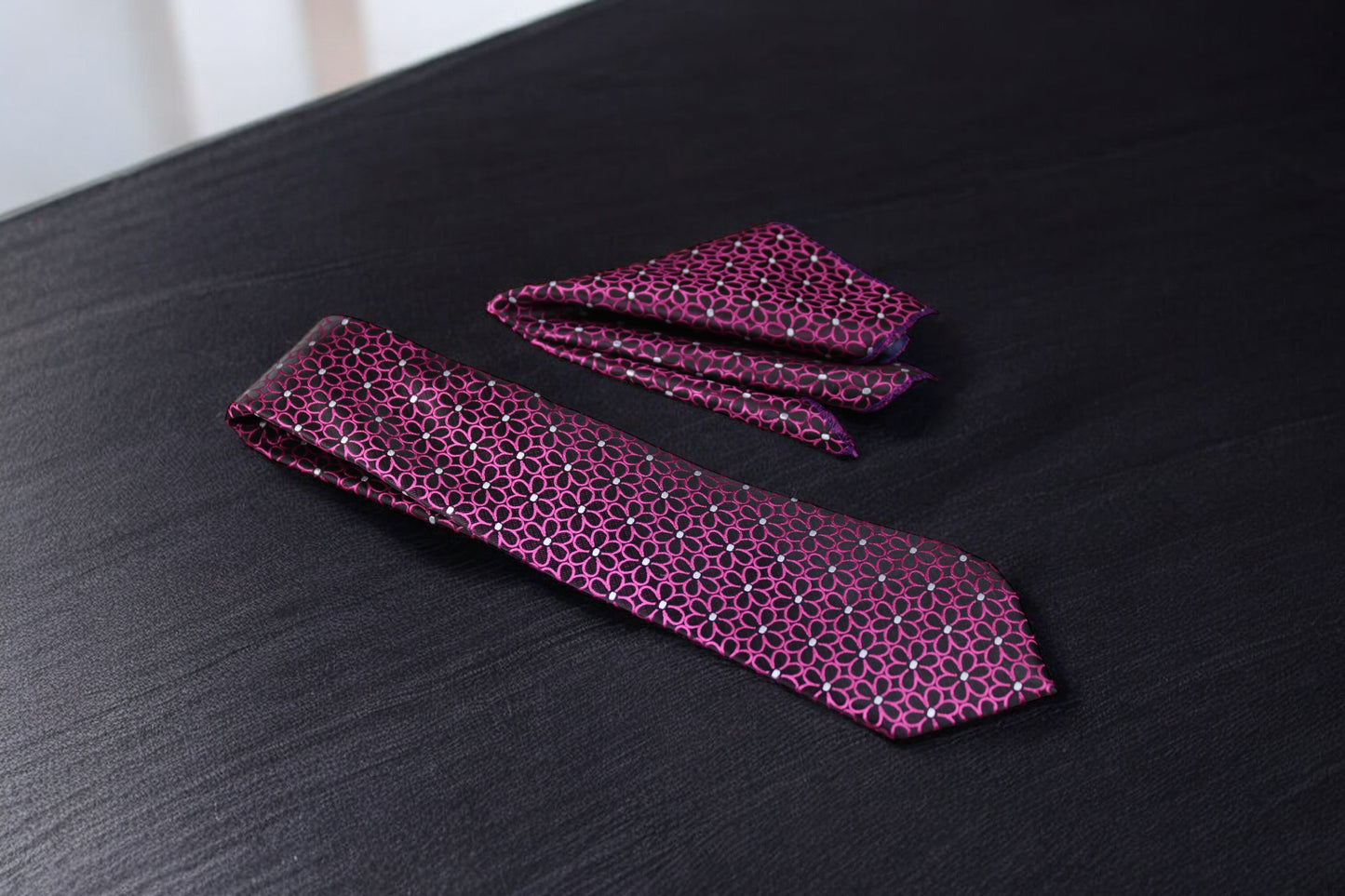 Elegant Magenta Floral Tie & Pocket Square