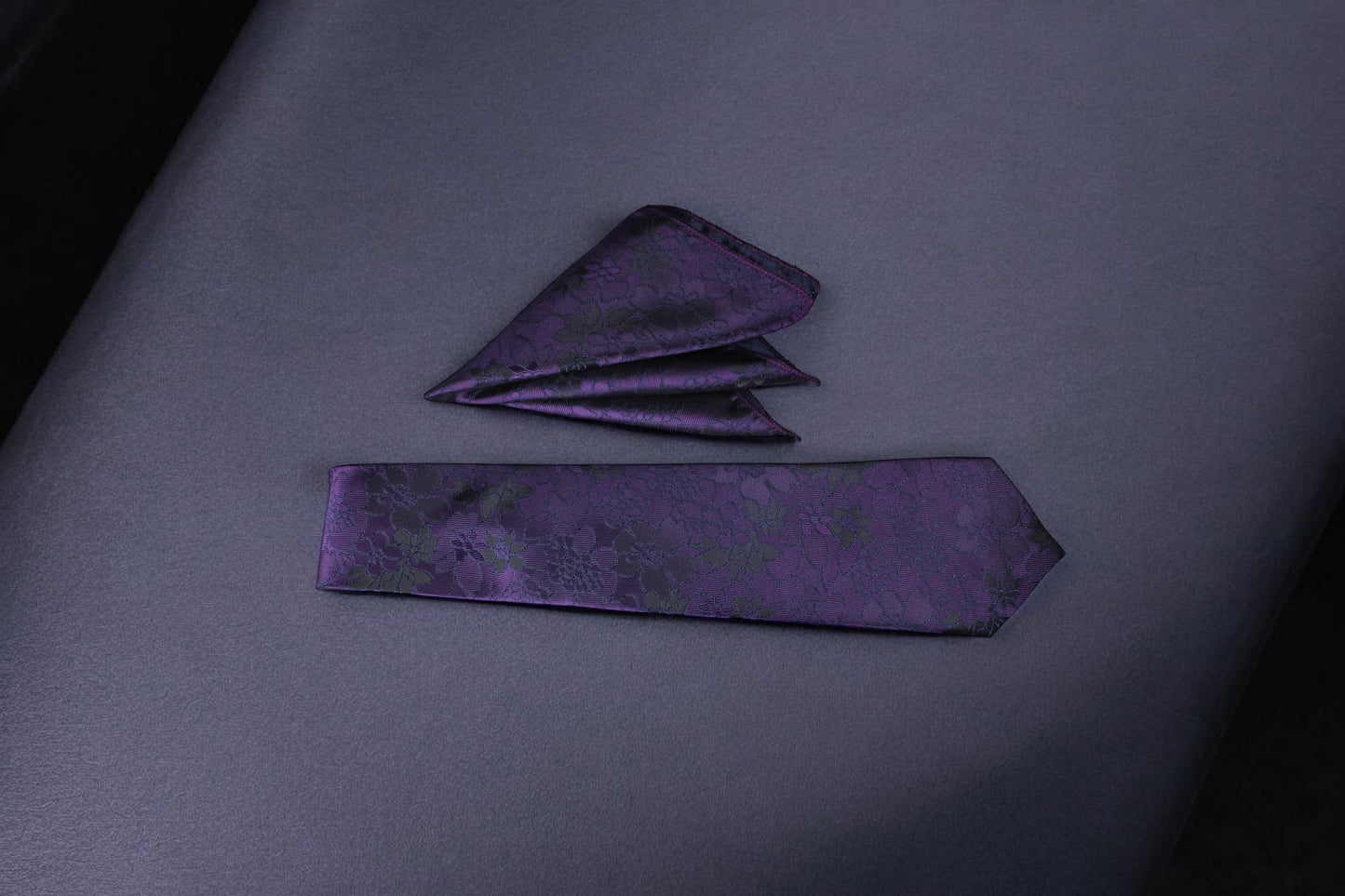 Dark Purple Floral Tie & Pocket Square