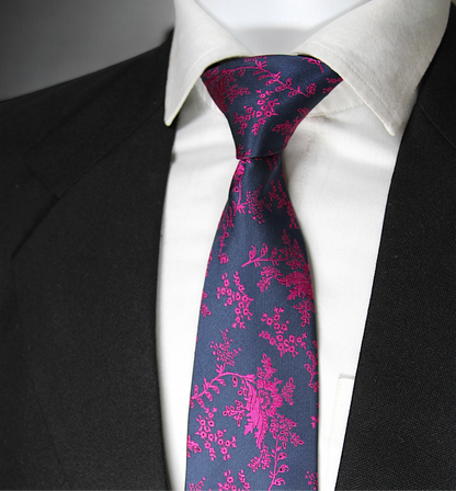 Artistic Blue & Magenta Floral Tie & Pocket Square