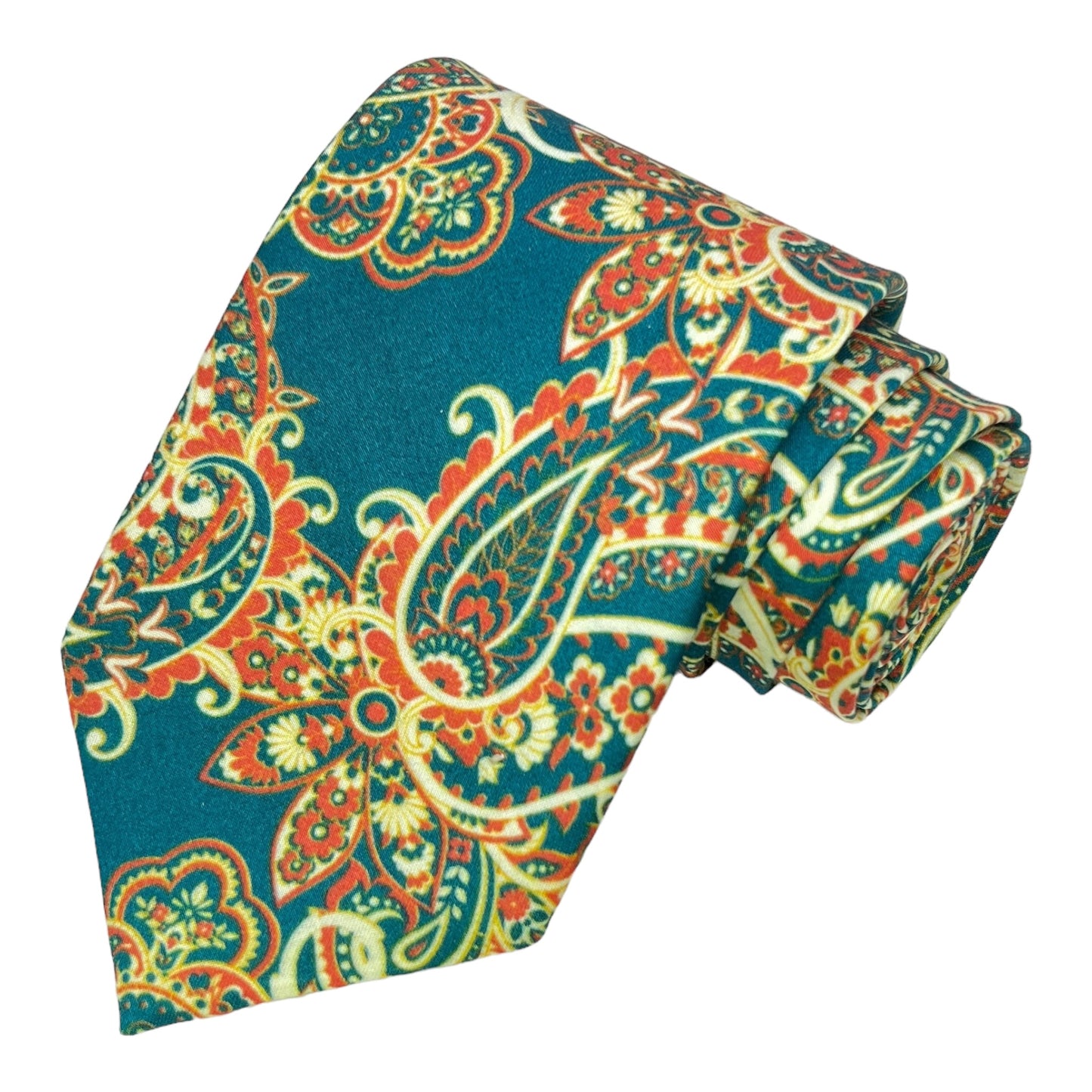 Teal Paisley Printed Silk Tie