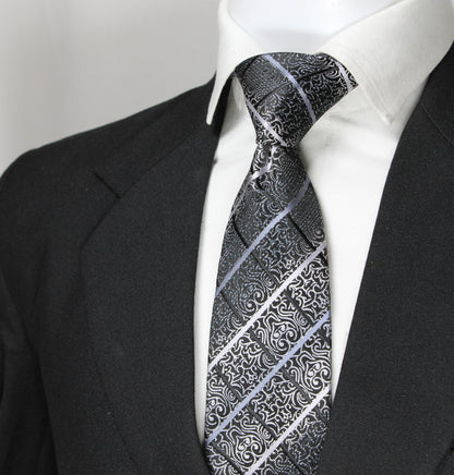 Black & Silver Floral Plaid Tie & Pocket Square