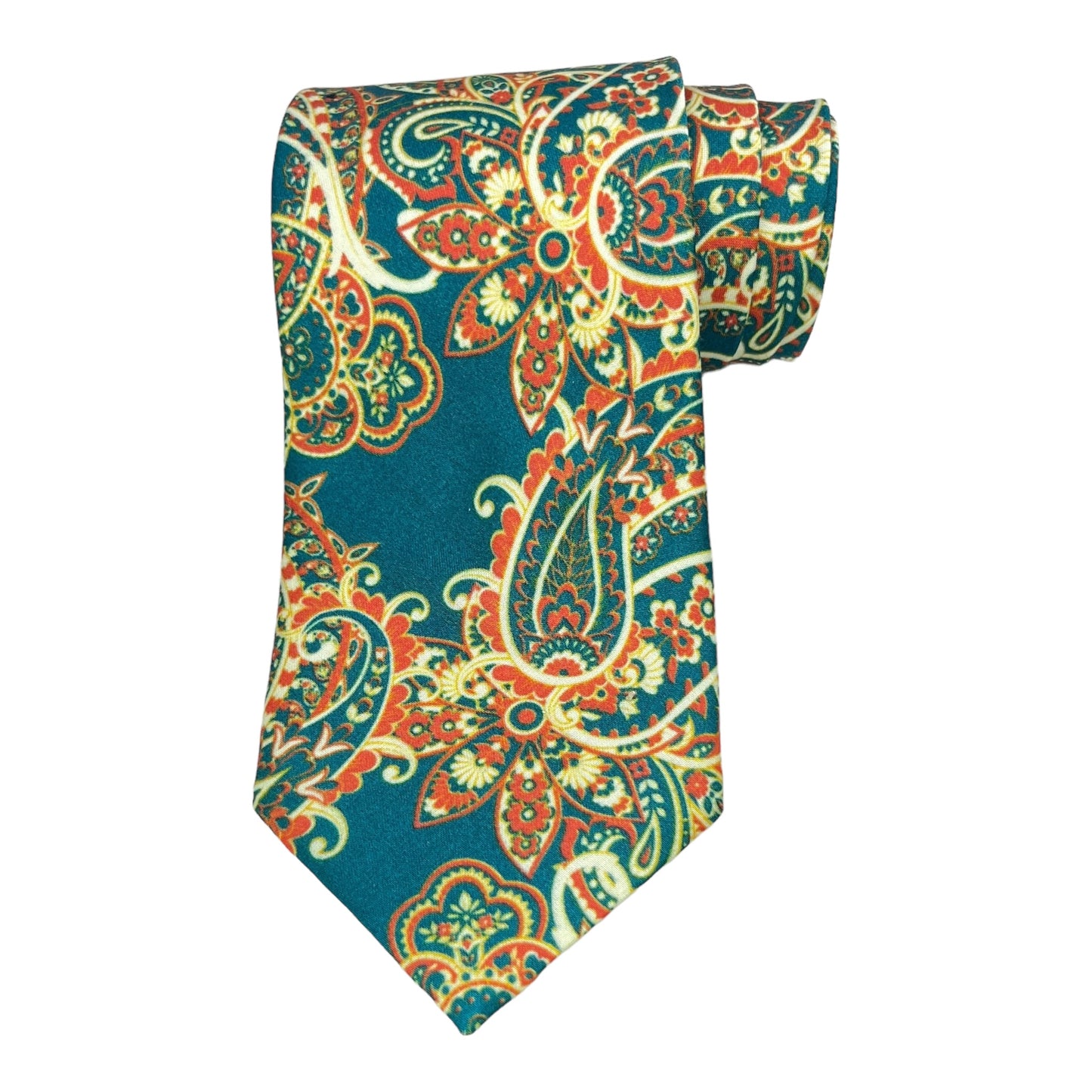 Teal Paisley Printed Silk Tie