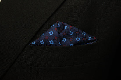 Elegant Dark Blue Geometric Tie & Pocket Square
