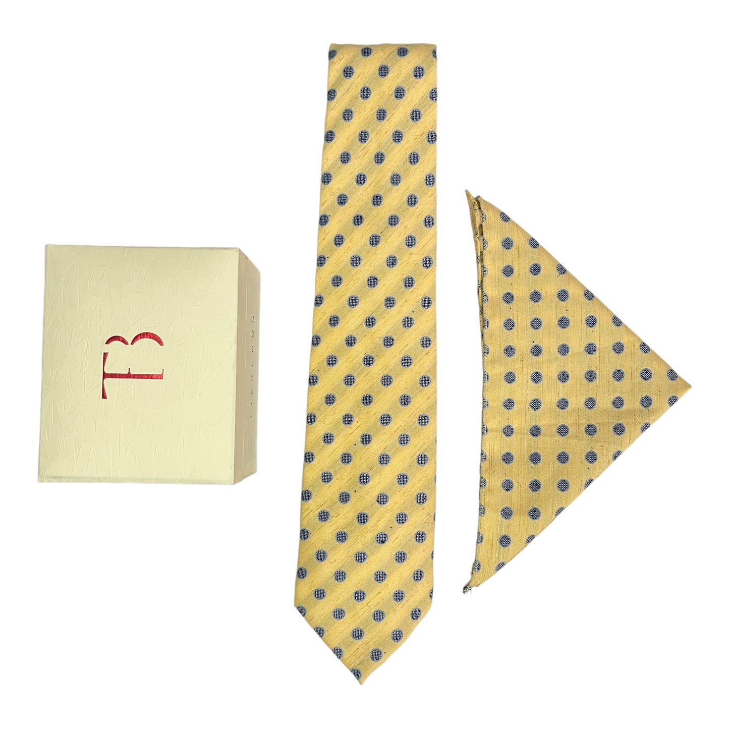 Yellow Dotted Broad Cashmere Tie And Pocket Square Combo