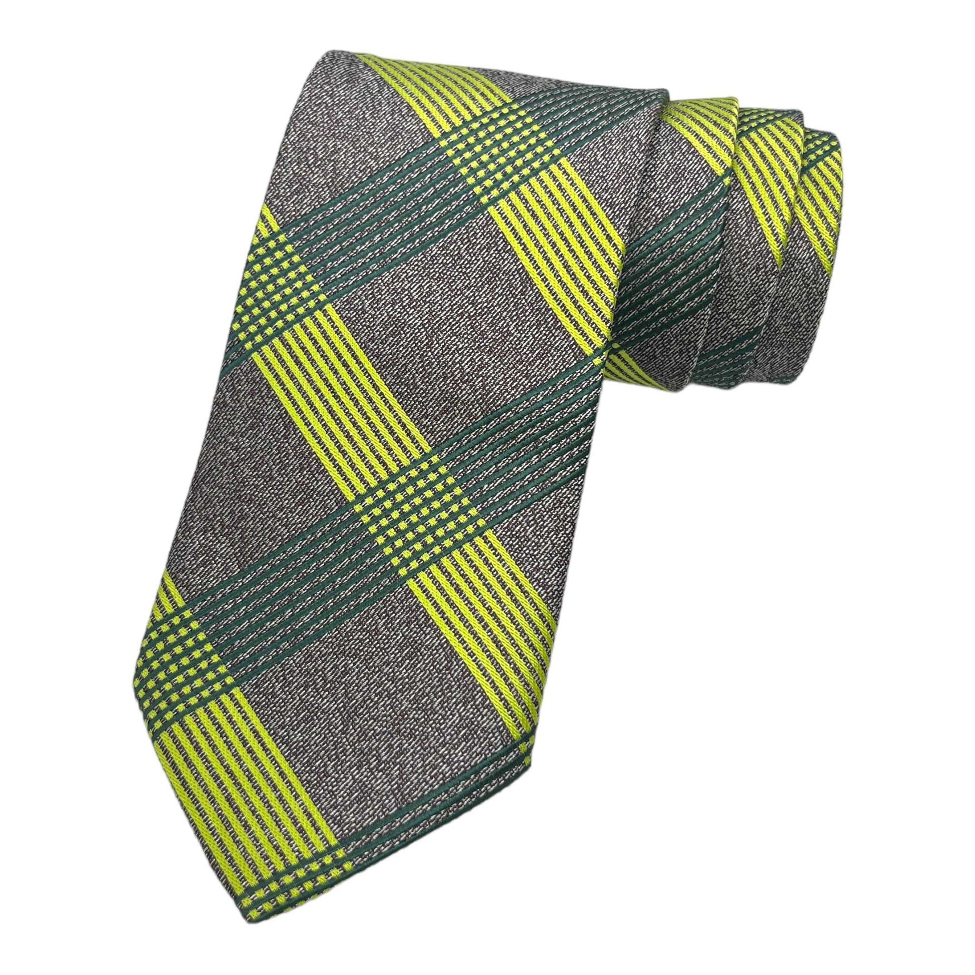 Green And Brown Plaid Tie And Pocket Square Combo