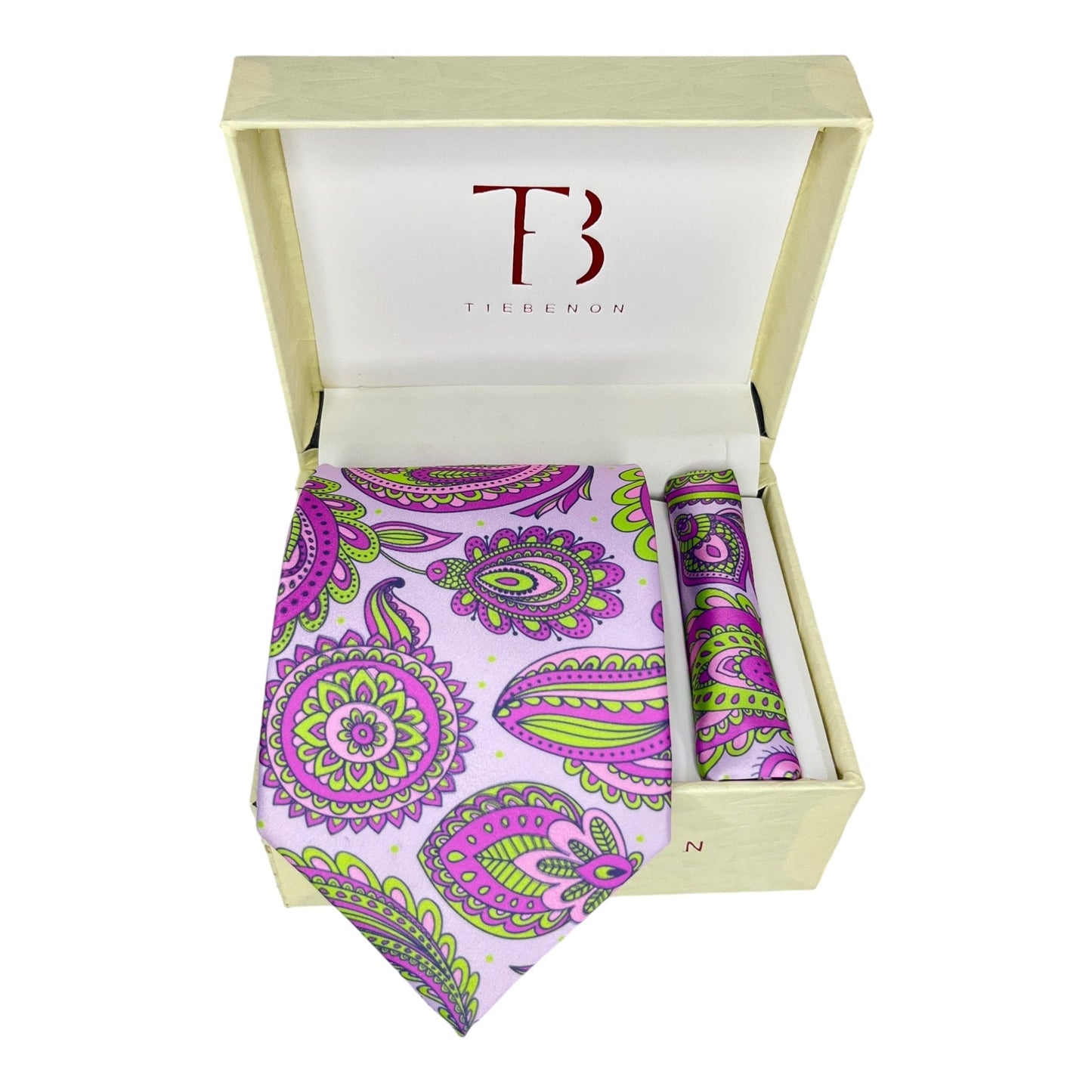 Lavender Broad Printed Paisley Tie And Pocket Square Combo