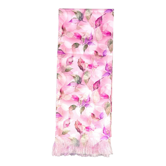 Pink Leafy Printed Scarf With Pocket Square