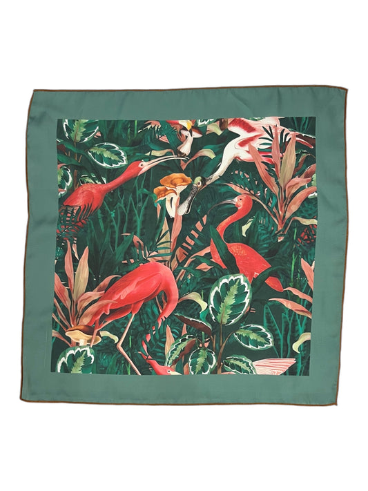 Viridian Green Bird Print Pocket Square