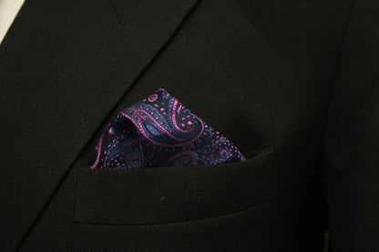 Blue & Magenta Paisley Tie & Pocket Square