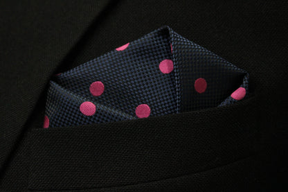 Navy & Pink Polka Dotted Tie & Pocket Square