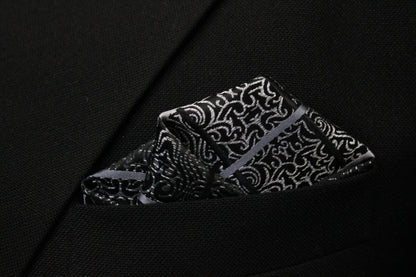 Black & Silver Floral Plaid Tie & Pocket Square