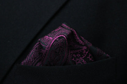 Magenta & Black Paisley Floral Tie & Pocket Square