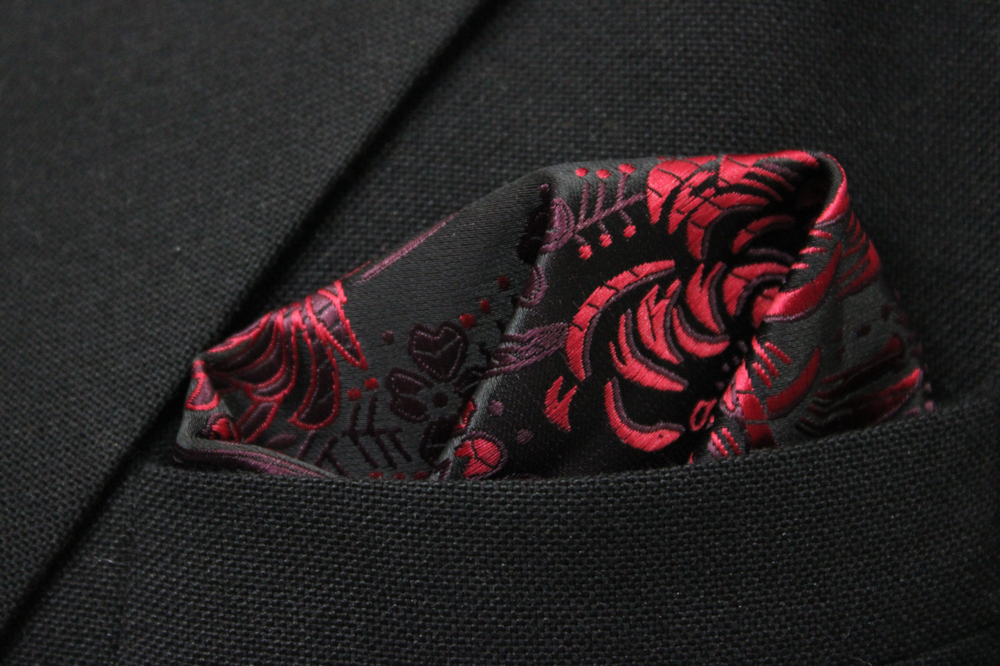 Black & Maroon Floral Tie & Pocket Square