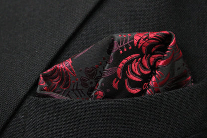 Black & Maroon Floral Tie & Pocket Square