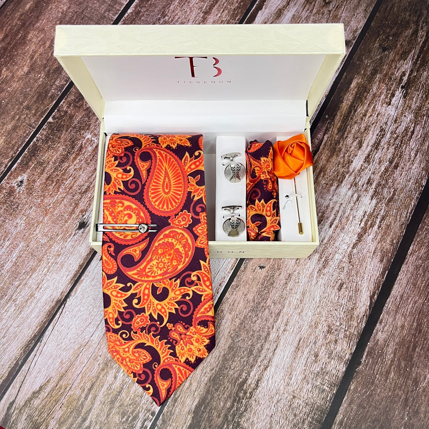 Copper Paisley Printed Silk Tie