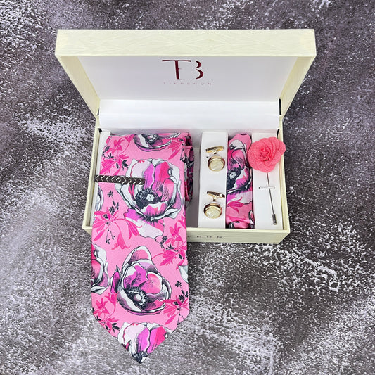 Pink Floral Printed Silk Tie