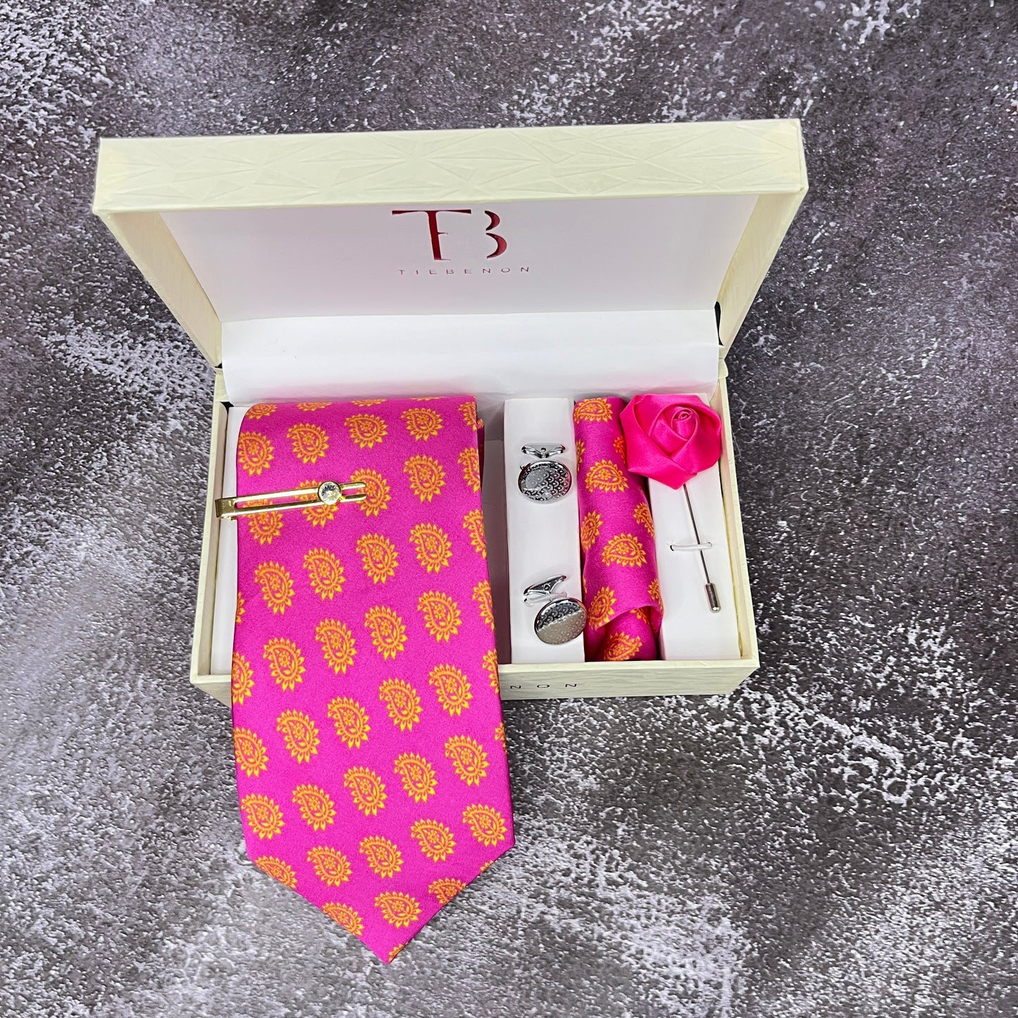 Hot Pink Paisley Printed Silk Tie