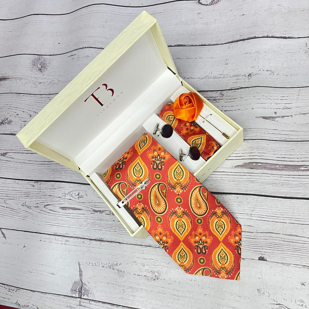 Saffron printed silk tie