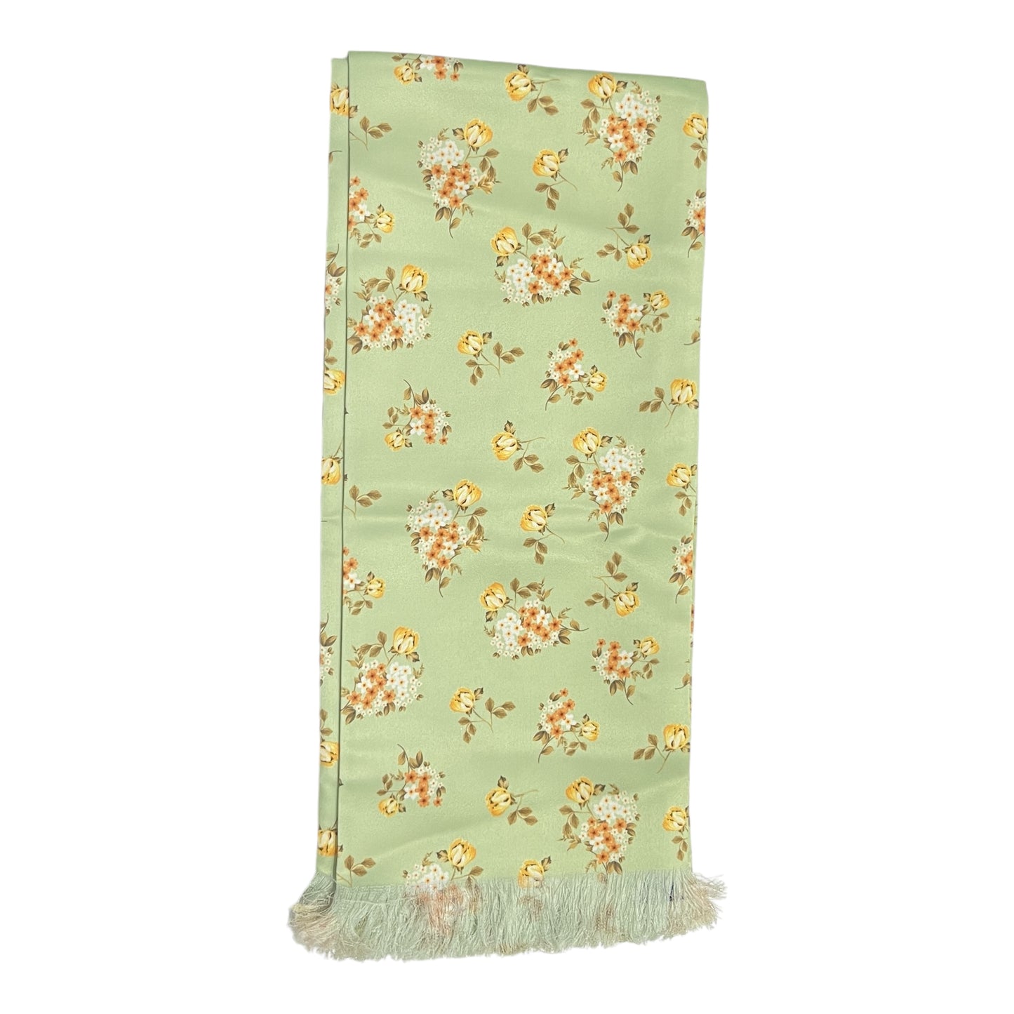 Sage Green And Yellow Floral Printed Scarf With Pocket Square