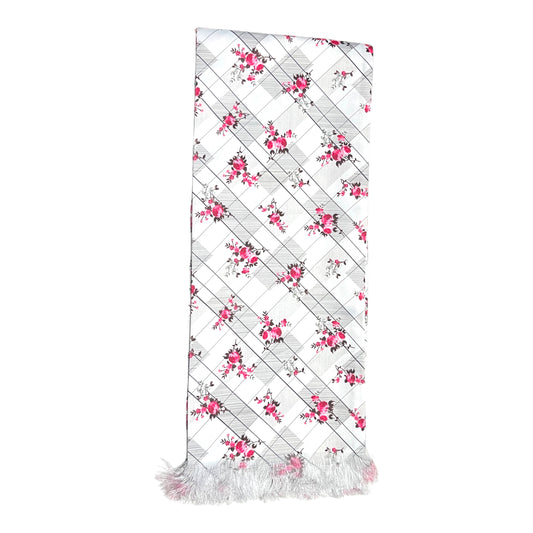 Pink Floral Printed Scarf With Pocket Square