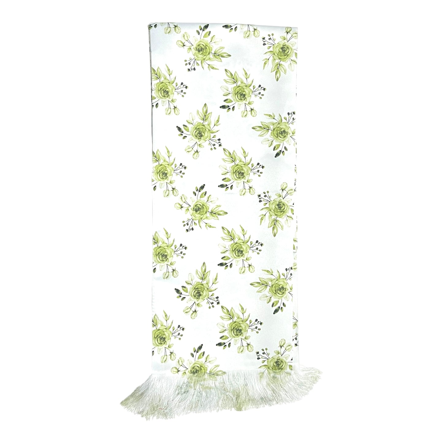 Sage Green Floral Printed Scarf With Pocket Square