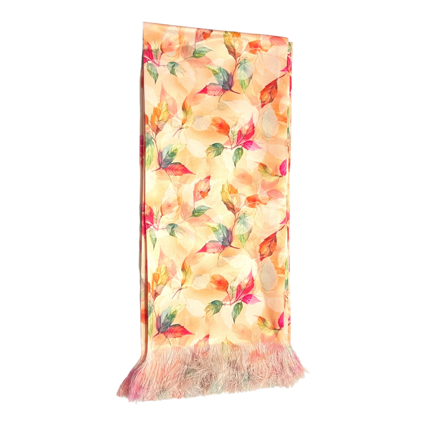 Orangish Leaves Printed Scarf With Pocket Square