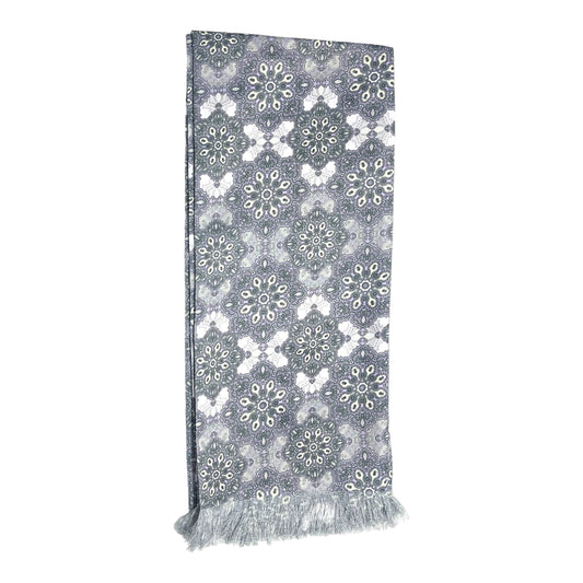 Grey Geometric Printed Scarf With Pocket Square