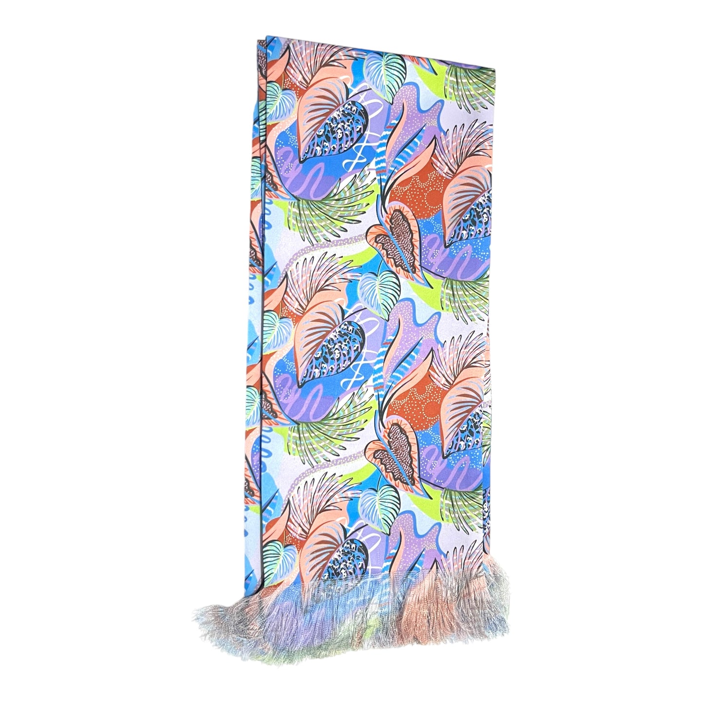 Multicolor Leafy Printed Scarf With Pocket Square