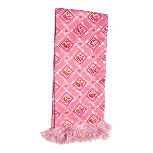 Pink Geometric Printed Scarf With Pocket Square