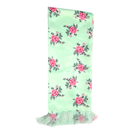 Mint Green Floral Printed Scarf With Pocket Square