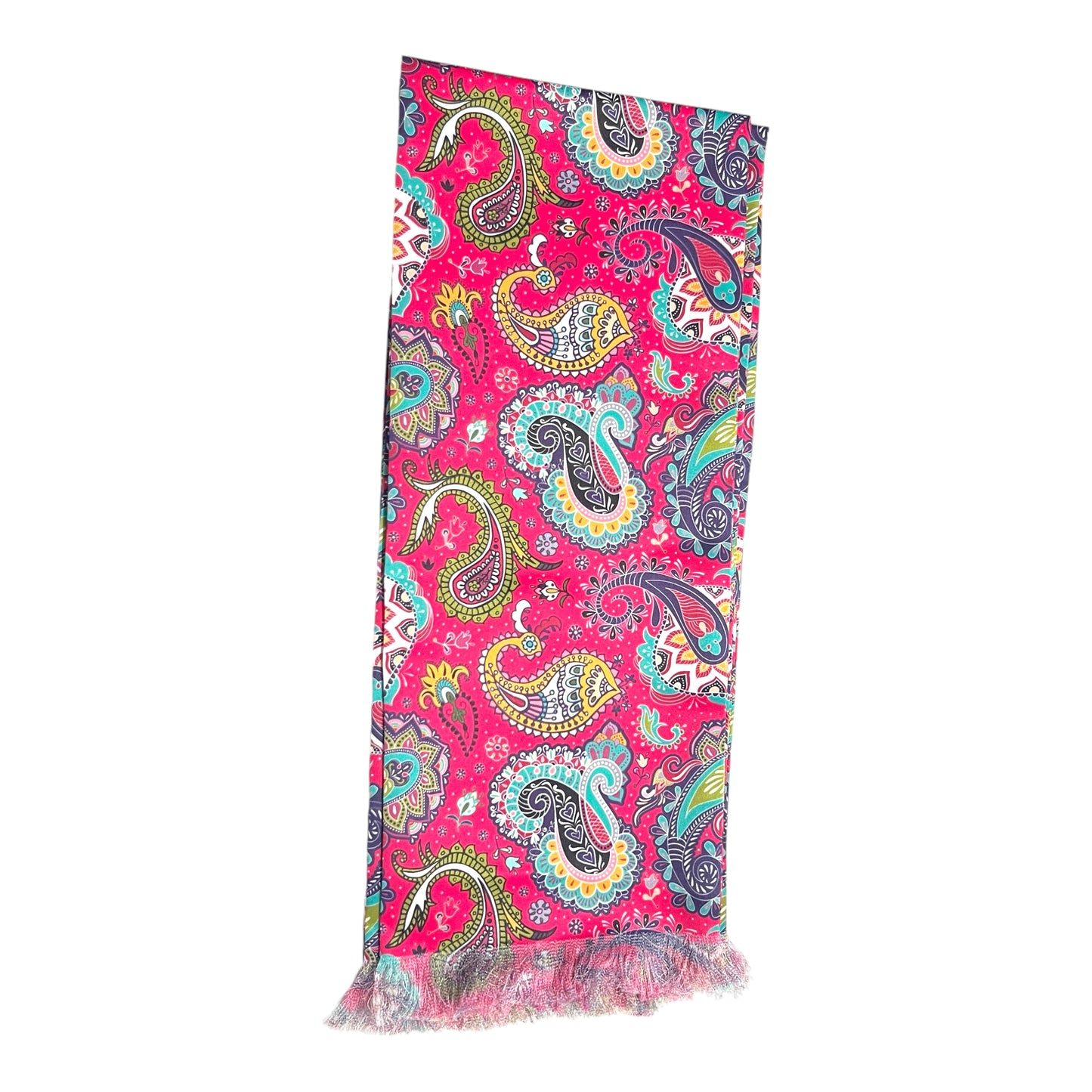 Fuchsia Pink Paisley Printed Scarf With Pocket Square