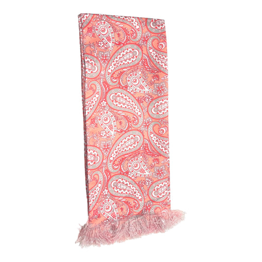 Peach Paisley Printed Man Scarf With Pocket Square Combo