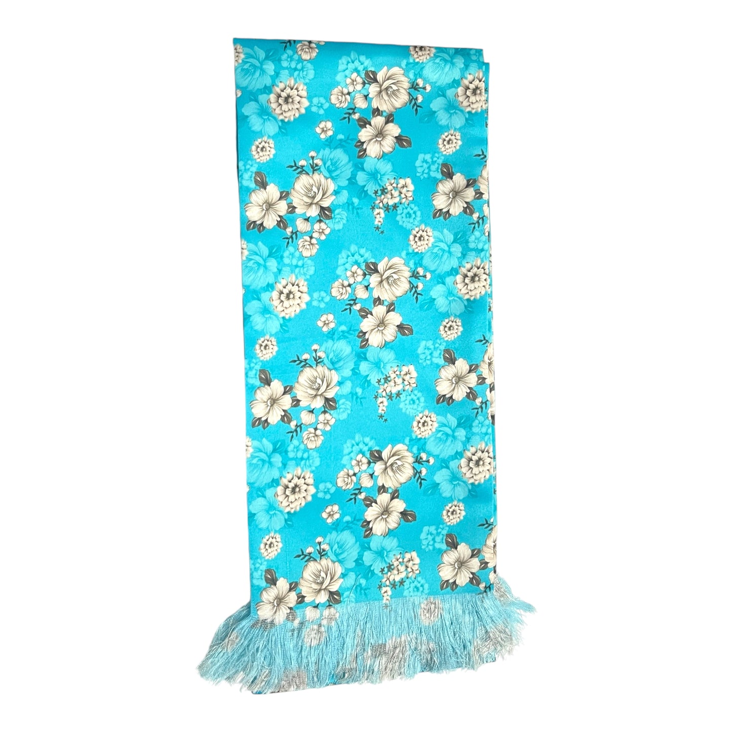 Aqua Blue Floral Printed Scarf With Pocket Square