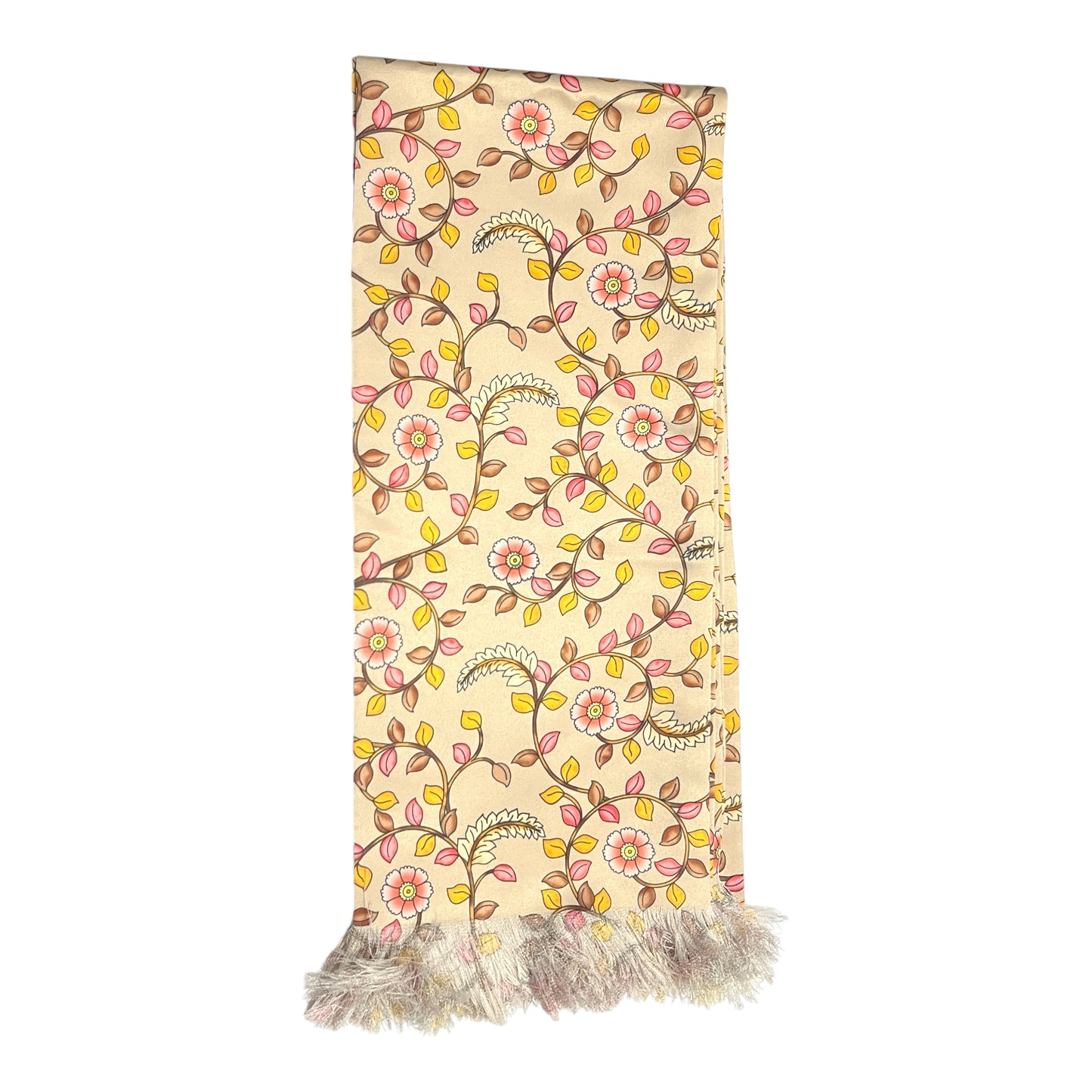 Beige Floral Printed Scarf With Pocket Square